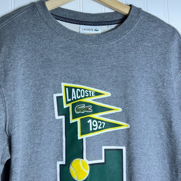 Lacoste Mens Pennants M Badge Cotton Fleece Sweatshirt Crew Neck Logo - Picture 4 of 9